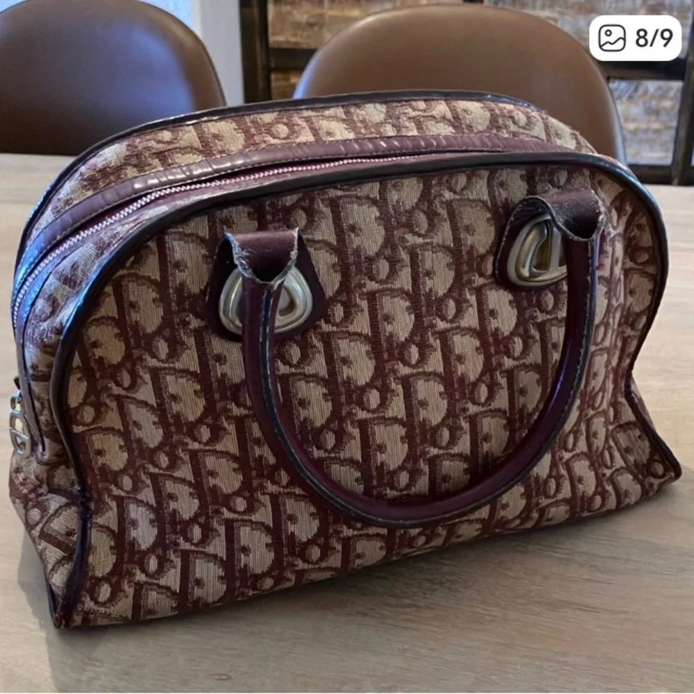 Dior Burgundy & Beige Logo Satchel
